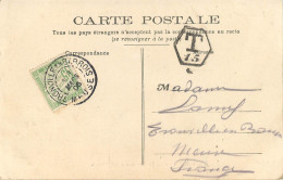 CARTE ETRTAXEE - 1 TIMBRE A 15 CENTIMES - LONDRES (G.B) A TRONVILLE-EN-BARROIS (MEUSE) SUR CARTE DU STEAMER ""BRIGHTON"" - 1859-1959 Lettres & Documents