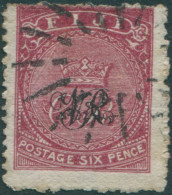 Fiji 1876 SG30b 6d Carmine-rose VR Ovpt Light Tone Spots And Natural Crease FU - Fiji (1970-...)