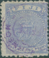 Fiji 1886 SG50 1d Dull Blue VR P10x11½ Purple Cancel FU - Fiji (1970-...)