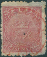 Fiji 1896 SG59 6d Rose Crown And VR P11x11¾ Thins On Back FU - Fiji (1970-...)