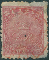 Fiji 1896 SG59 6d Rose Crown And VR P11x11¾ Thins On Back FU - Fidji (1970-...)