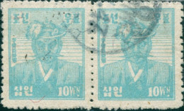 Korea South 1947 SG90 10w Light Blue Admiral Li Sun Sin, Pair FU - Corée Du Sud