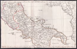 (Map Of Central Italy) - Lazio Roma Campania Napoli Salerno Umbria Perugia Basilicata / Italy Italien Italia - Estampes & Gravures