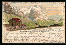 Lithographie Grosse Scheidegg, Hotel Gegen Jungfrau, Mönch Und Eiger  - Other & Unclassified