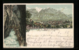 Lithographie Meiringen, Aareschlucht, Ortsansicht Mit Bergen  - Meiringen