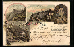 Lithographie Seelisberg, Hotel Sonnenberg, Rütlistein  - Seelisberg