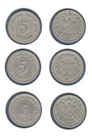 Allemagne  5 Pfennig 1896 F + 1897 D + 1898 F, Type Ll, KM# 11, Deutsches Reich, - 5 Pfennig