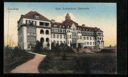 AK Glauchau, Städt. Krankenhaus, Gartenseite  - Glauchau