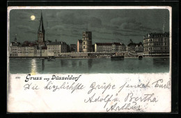 Mondschein-Lithographie Düsseldorf, Uferpartie Mit Kirche  - Duesseldorf