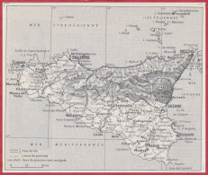 Sicile. Italie. Carte Avec Voie Ferrée, Limite De Province. Larousse 1960. - Documents Historiques