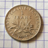 Piece ARGENT 1916 1 F Semeuse FRANCE 1 FRANCS 5,01 Gr - 1 Franc