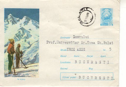 ROMANIA 052y1965: SKIING,  MOUNTAIN LANDSCAPE, Used Prepaid Postal Stationery Cover - Registered Shipping! - Entiers Postaux