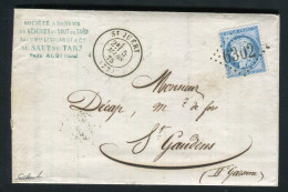 Rare Lettre De Saint Juéry Pour St Gaudens ( Tarn 1875 ) Avec Un N° 60 - Cachet GC 6302 - 1849-1876: Période Classique