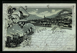 Mondschein-Lithographie Schwaz, Totalansicht Mit Freundsberg, Schloss Siegmundslust  - Sonstige & Ohne Zuordnung