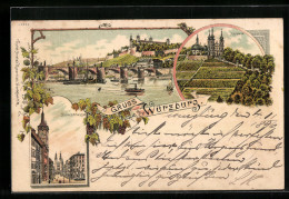 Lithographie Würzburg, Domstrasse, Käppele, Ortsansicht  - Wuerzburg