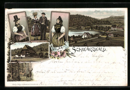 Lithographie Titisee Im Schwarzwald, Menschen In Tracht, Bauernhaus  - Costumes