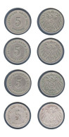 Allemagne  5 Pfennig 1896 F + 1897 D + 1898 F + 1899 A, Type Ll, KM# 11, Deutsches Reich, - 5 Pfennig