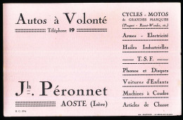 Buvard 20,8 X 13.3 Autos à Volonté Jh. PERONNET à AOSTE Isère Cycles, Motos, Armes, T.S.F., Phonos, Machines à Coudre... - Automobile