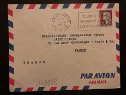 LETTRE Par Avion Pour La FRANCE TP M DE DECARIS 0,25 Surch.12F CFA OBL.MEC.1-4 1961 SAINT-DENIS REUNION - Covers & Documents