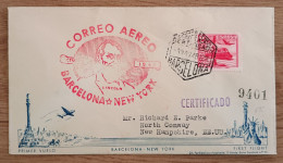 Spain Cover First Flight , Barcelona - New York , Lincoln Cachet - Storia Postale