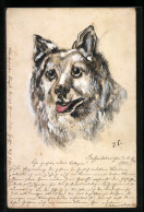 Künstler-AK Handgemalt: Schäferhund Streckt Zunge Raus  - 1900-1949