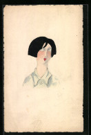 Künstler-AK Handgemalt: Junge Dame Mit Bob-Haarschnitt  - 1900-1949