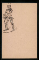 Künstler-AK Handgemalt: Ritter In Rüstung Und Mit Schwert  - 1900-1949