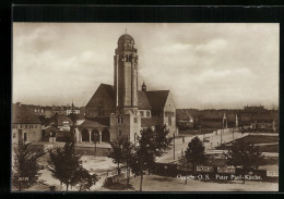 AK Oppeln, Peter Paul-Kirche Mit Strasse Aus Der Vogelschau  - Schlesien