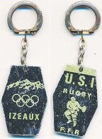 Porte-clefs Métallique U.S.Izeaux Rugby F.F.R.  Xèmes Jeux Olympiques D'Hiver De GRENOBLE 1968  Olympic Games 68 - Autres & Non Classés