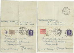 Coppia Biglietti Postali C50 Rivarolo Can. Ago1943 Tassati Fermo Posta Destinatario Ronco Can. - Postage Due