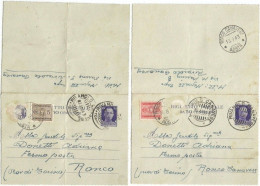 Coppia Biglietti Postali C50 Rivarolo Can. Ago1943 Tassati Fermo Posta Destinatario Ronco Can. - Stamped Stationery