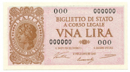 1 LIRA CAMPIONE SPECIMEN BIGLIETTO DI STATO LUOG.ZA UMBERTO 23/11/1944 FDS-/FDS - Regno D'Italia – Other