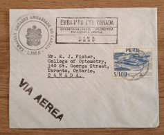 Peru Diplomatic Cover , Archaeology Postage , Canadian Embassy , Lima Peru - Peru