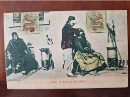 Colored Postcard. Barber At Work + Dragon Poster - China