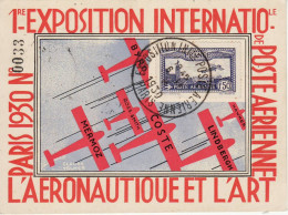 Timbre Rare Poste Aerienne 1,50 Fr -  PA N°6 Obl. à L'Exposition Internationale Aérienne PARIS 1930 Sur Cpa Expo - Other & Unclassified