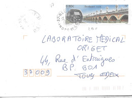 TIMBRE N° 3661 -  BORDEAUX  - TARIF 1 6 03 / 28 2 05 - SEUL SUR LETTRE - CACHET RA 9 REUGNY 37 - 2004 - Tarifs Postaux