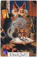 CPA Noël 1917 Christmas Postcard Suède Sweden Vintage Porridge Santa Claus Lutin Nain Tomte Gnome Jenny Nyström A74-75 - Santa Claus