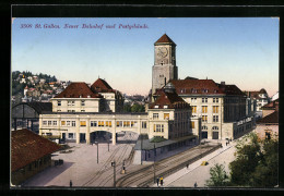 AK St. Gallen, Neuer Bahnhof Und Postgebäude  - Saint-Gall