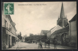 CPA Asnières-sur-Oise, La Place De L`Église  - Asnières-sur-Oise
