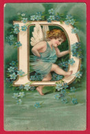 AE956 FANTAISIES ALPHABET ANGE ANGELOTS LETTRE D FLEURS MYOSOTIS CARTE GAUFREE - Anges