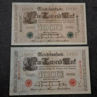 LOT 2 BILLETS 1000 REICHSMARK 1910 TAMPON ROUGE & VERT ALLEMAGNE / GERMANY - 1000 Mark