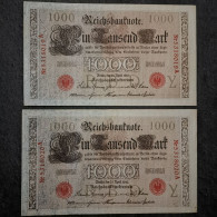 LOT 2 BILLETS 1000 REICHSMARK 1910 TAMPON ROUGE SERIE Y NUMEROS SUIVIS ALLEMAGNE / GERMANY - 1.000 Mark