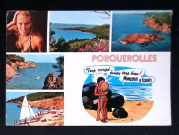 Cp, 83, Porquerolles, La Perle Des Iles D'Or, Multi Vues, Pin Up, Couple, Voyagée 1978, Ed. Combier - Porquerolles