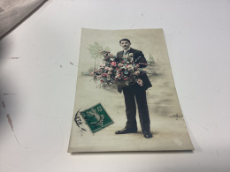 Carte, Fantaisie, Homme, Avec Un Gros Bouquet De Fleurs, 1900 - Men