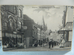 SOIGNIES: RUE DE MONS ET EGLISE ST VINCENT TRES ANIMEE ET VIEUX COMMERCES  1919 - Soignies