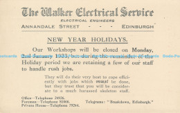 R177350 The Walker Electrical Service. Edinburgh. Telegrams. Breakdown - Welt