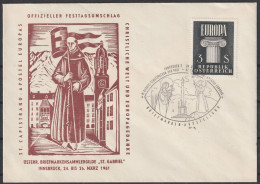 Österreich: 1961, Blankobrief In EF, MI. Nr. 1081, 3 S. Europa, SoStpl. INNSBRUCK / HL. GABRIEL SCHUTZPATRON DER POST - 1961