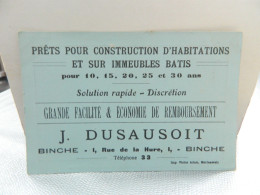 BINCHE: CARTE PUBLICITAIRE DE J.DUSAUSOIT -CONSTRUCTION 1 RUE DE LA HURE BINCHE +PHOTO DE WAULSORT LE CHATEAU - Binche