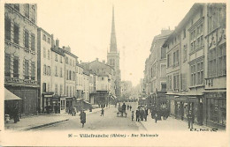 69 - Villefranche Sur Saone - Rue Nationale - Animée - Oblitération Ronde De 1908 - CPA - Voir Scans Recto-Verso - Villefranche-sur-Saone