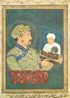 Art - Peinture - Portrait De L'empereur Djahangir Tenant Dans Ses Mains Le Portrait De Son Père Akbar - Inde Début XVIIe - Malerei & Gemälde